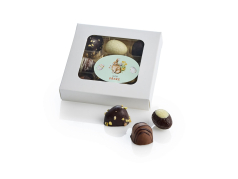 Hvid rude&aelig;ske, 9 stk Luksus&aelig;g & Marcipan&aelig;g 85 g.