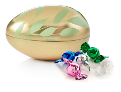 Metal&aelig;g Guld m. Gr&oslash;nne blade, Chokoladekugler, 150 g.