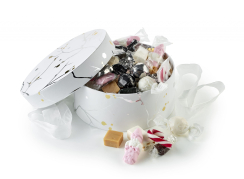 S&oslash;lv grene & Guld prikker, Stor - Julemix 600 g.