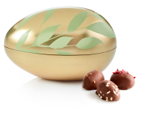 Metal&aelig;g Guld m. Gr&oslash;nne blade, &Oslash;kologiske Marcipan&aelig;g, 170 g.