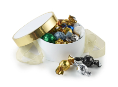 Hvid m. Guld kant - Mixede Chokoladekugler 300 g.
