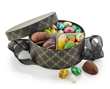 Rund Hatte&aelig;ske Sort/Guld, Familie&aelig;ske, 400 g.