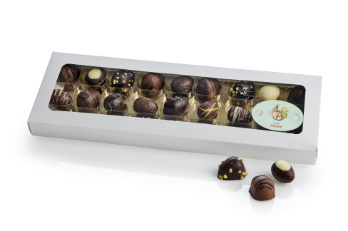 Hvid rude&aelig;ske, 27 stk Luksus&aelig;g & Marcipan&aelig;g 255 g.