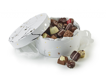 S&oslash;lv grene & Guld prikker, Stor - Luksuschokolade 1000 g.