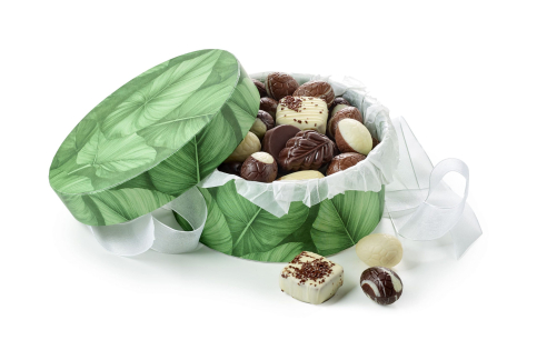 Rund Hatte&aelig;ske Green big leaf, Luksus chokolade & Luksus&aelig;g 500 g.