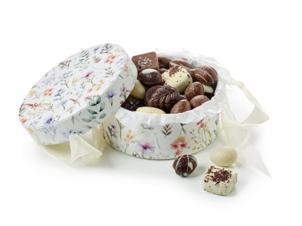 Rund Hatte&aelig;ske Summer Flowers, Luksus chokolade & Luksus&aelig;g 500 g.