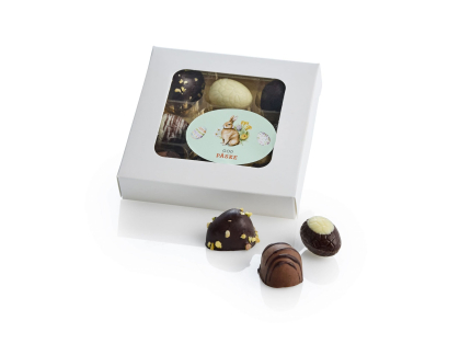 Hvid rude&aelig;ske, 9 stk Luksus&aelig;g & Marcipan&aelig;g 85 g.