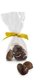 Cellofanpose m/gulsilkesl&oslash;jfe, 4 stk. Marcipan&aelig;g, 80 g.