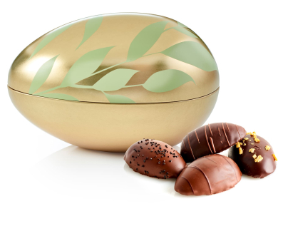 Metal&aelig;g Guld m. Gr&oslash;nne blade, Marcipan&aelig;g (7 stk. Flowpakket), 140 g.