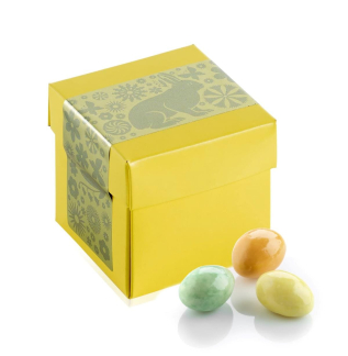 Gul Surpricebox m/p&aring;skelabel, P&aring;skemandler, 90 g.