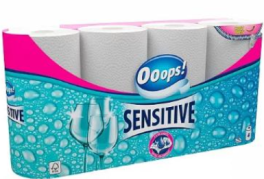 Køkkenrulle Ooops Sensitive 2-lags Ø10.6cm L10mxB22.7cm Nyfiber Hvid